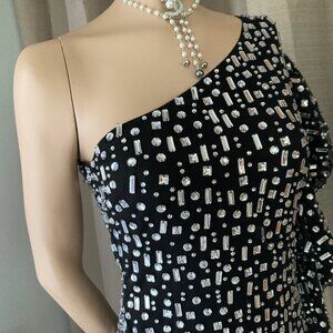 MAC DUGGAL BREATHTAKING RED-CARPET-WORTHY BEJEWELED SEXY FITTED 1-SHLDR DRESS